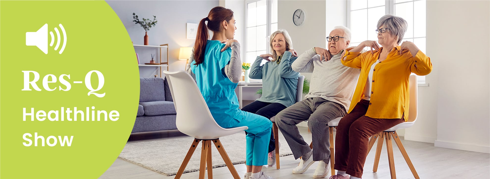 A physical therapist works with a group of seniors
