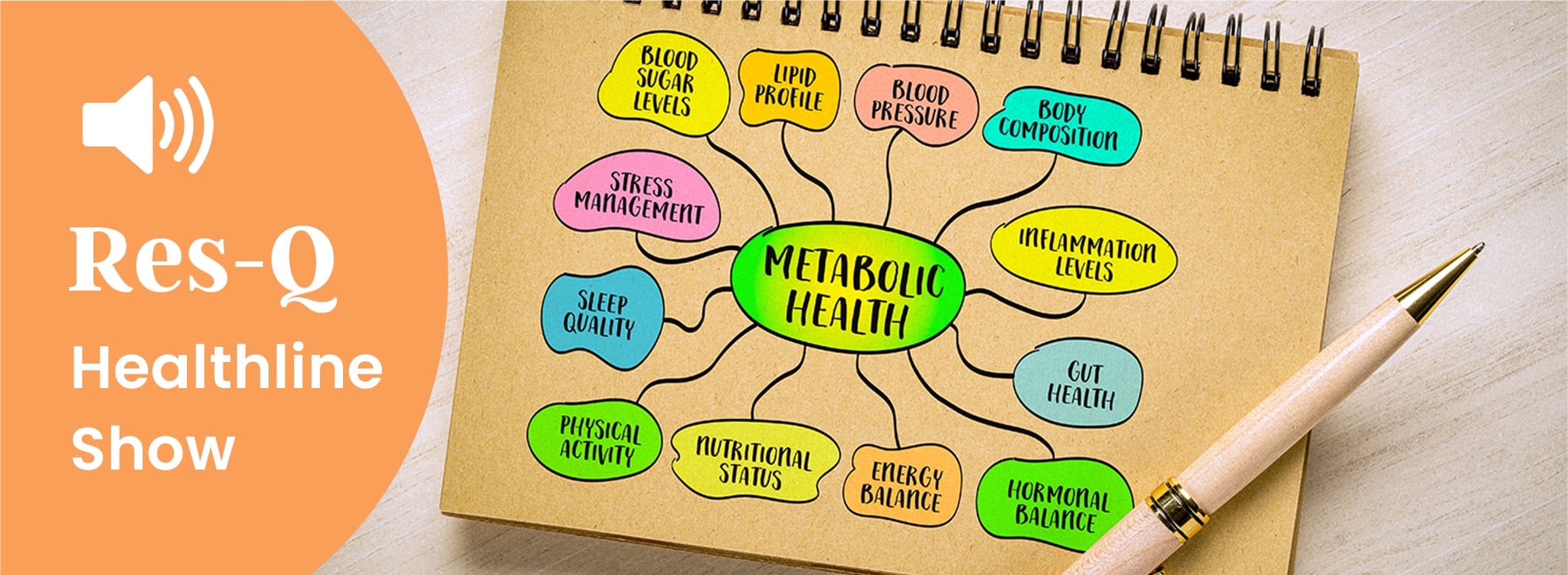 A notebook covered with different aspects of metabolic health