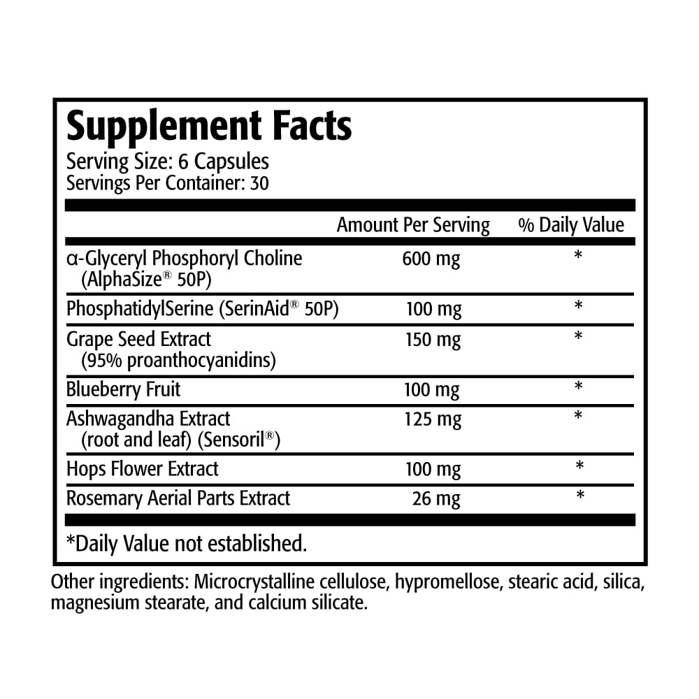 Brain Focus supplement facts panel